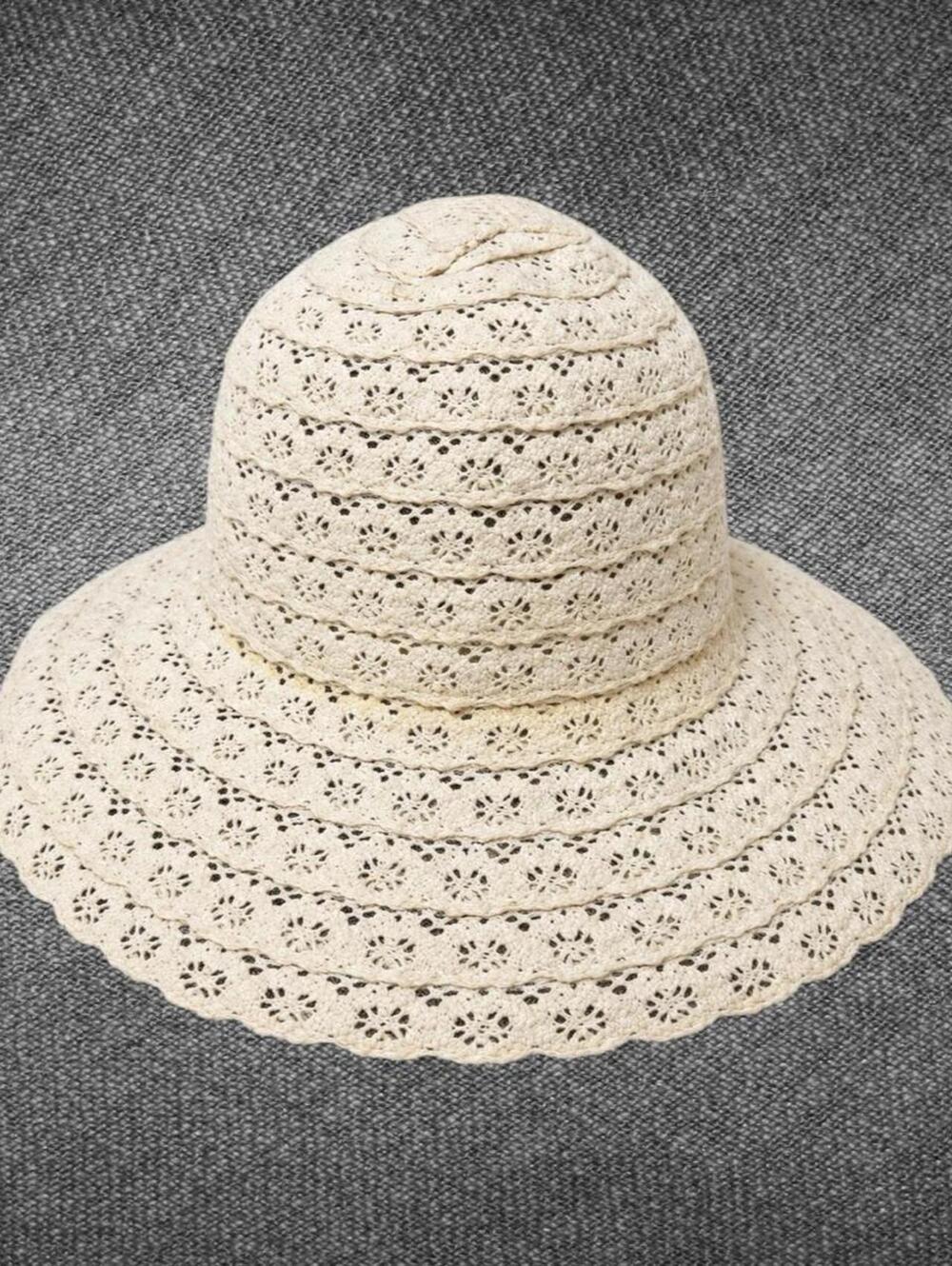 Jane & Berry Cream Crochet Wide Brim Floppy Sun Hat